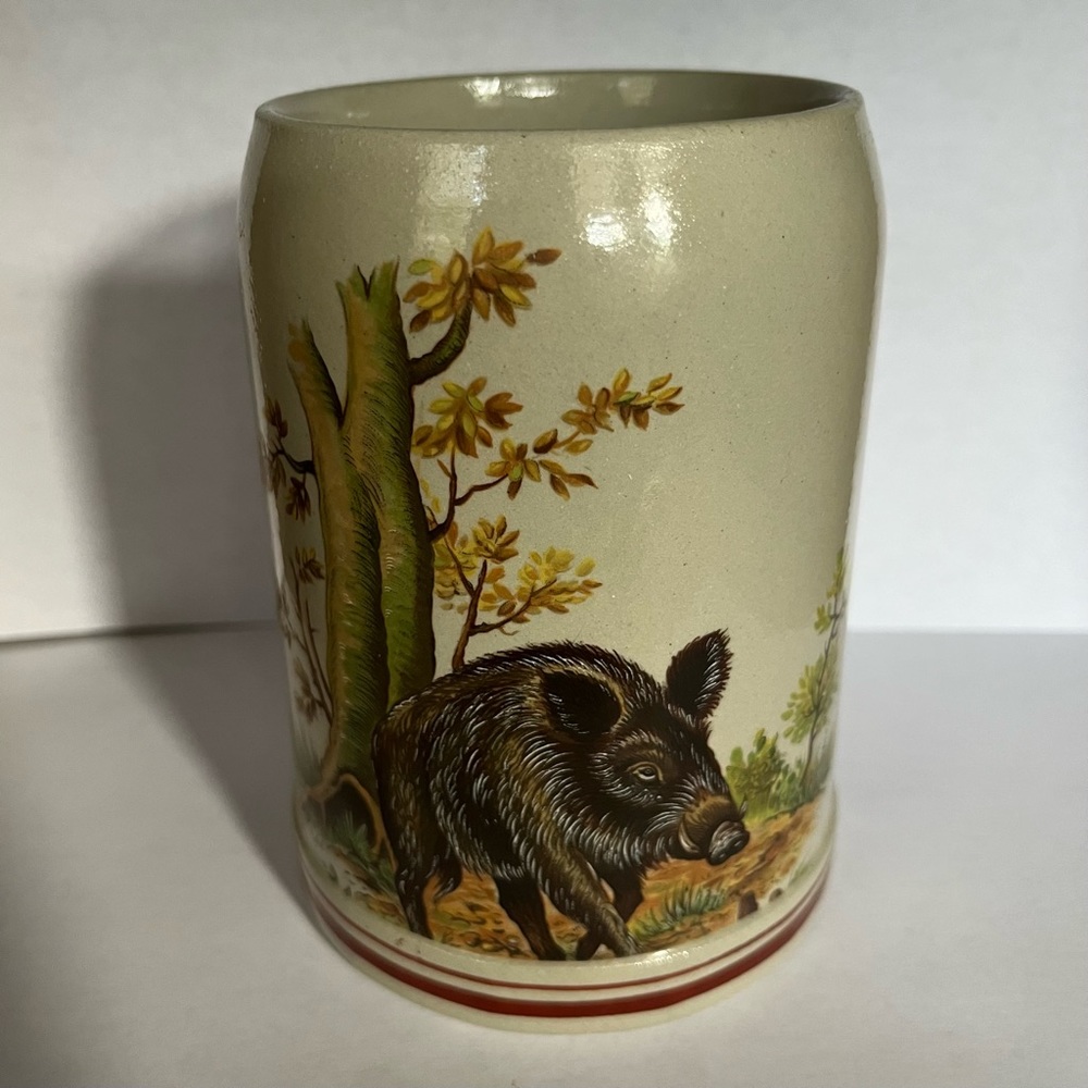 Vintage German Stoneware Beer Mug Tankard Stein Wild Boar Werner Corzelius .5L